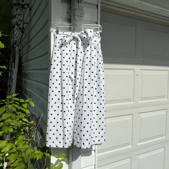 Talbots Dresses & Skirts - NWT Talbots Fun White Black Polka Dots A-Line Cotton Lined Skirt Sash Belt